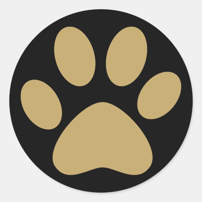 Antique Gold Pet Cat Dog Paw Black Classic Round Sticker (Front)