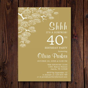 Antique Gold Pine Branch Surprise 40th Birthday Invitation
