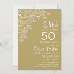 Antique Gold Pine Branch Surprise 50th Birthday Invitation