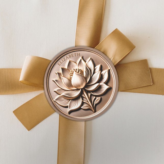 Antique Gold Regal Lotus Blossom Classic Round Sticker (Antique Gold Regal Lotus Blossom Classic Round Sticker)