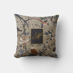 Antique,gold,silk,nature,Painting,asian,Birds,beau Cushion