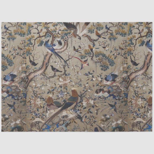 Antique,gold,silk,nature,Painting,asian,Birds,beau Tissue Paper (Front)