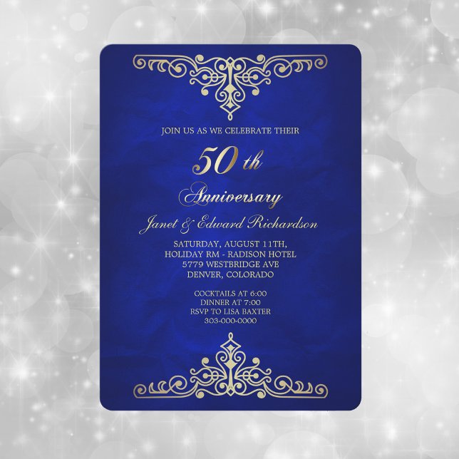 Antique Gold Victorian Blue Golden Anniversary Invitation (Creator Uploaded)