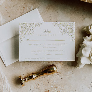 Antique Gold Vintage Floral Line Art RSVP Card