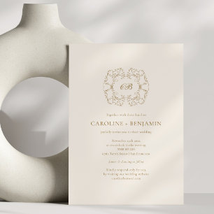Antique Gold Wedding Crest Classic Formal Monogram Invitation
