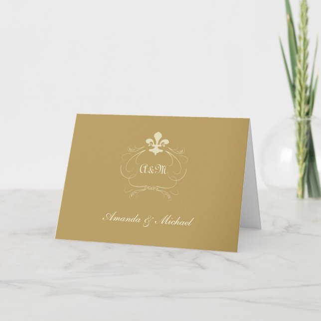 Antique Gold Wedding Fleur de Lis Thank You Card (Front)