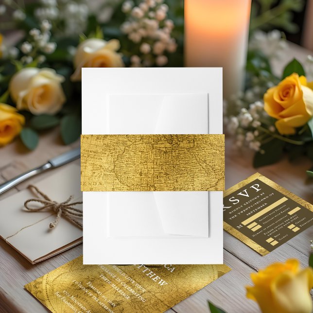 Antique Gold Wedding Invitation Belly Band (Antique Gold Wedding Invitation Belly Band.)