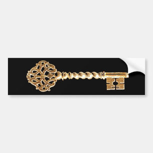 Antique Golden Gold Steampunk Skeleton Key Bumper Sticker
