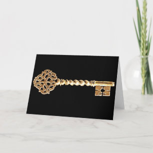 Antique Golden Gold Steampunk Skeleton Key Card
