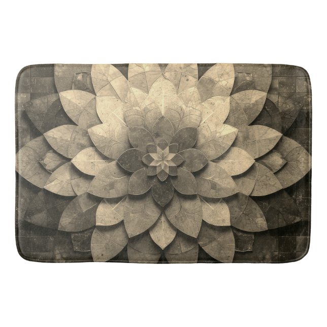 Antique Golden Mandala Art Textured Flower Bath Mat (Front)