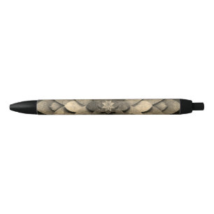 Antique Golden Mandala Art Textured Flower Black Ink Pen
