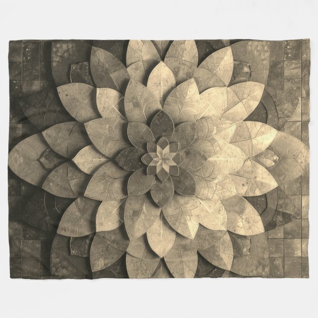 Antique Golden Mandala Art Textured Flower Fleece Blanket (Front (Horizontal))