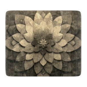 Antique Golden Mandala Art Textured Flower Glass Cutting Board