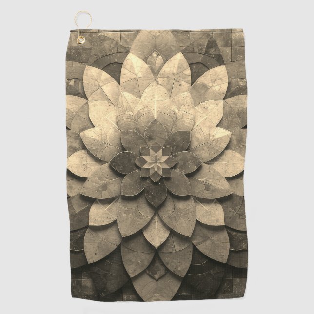 Antique Golden Mandala Art Textured Flower Golf Towel (Front)