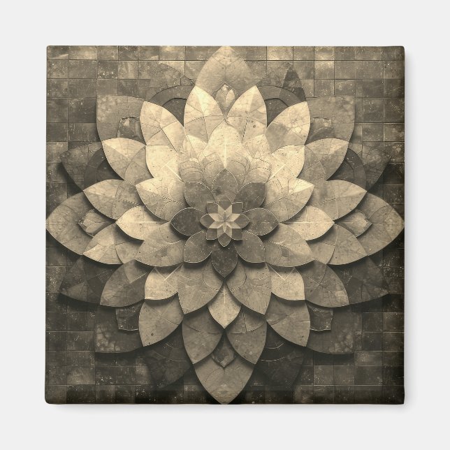 Antique Golden Mandala Art Textured Flower Magnet (Front)