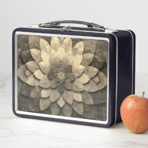 Antique Golden Mandala Art Textured Flower Metal Lunch Box