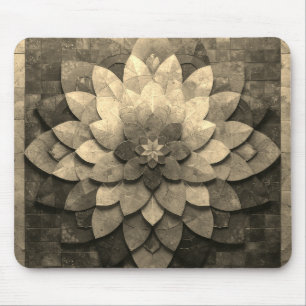 Antique Golden Mandala Art Textured Flower Mouse Pad