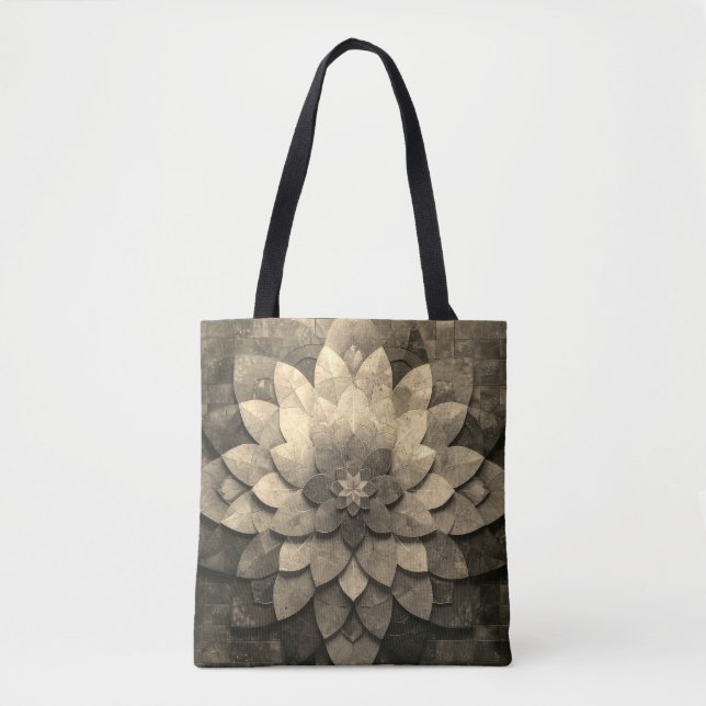 Antique Golden Mandala Art Textured Flower Tote Bag (Front)