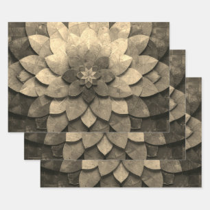 Antique Golden Mandala Art Textured Flower Wrapping Paper Sheet