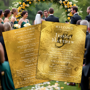 Antique Golden Map Wedding Program