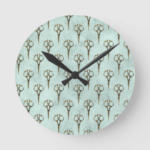 Antique Golden Scissors Vintage Hairdresser Round Clock