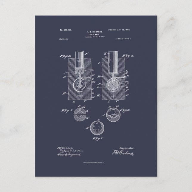 Antique Golf Ball 1902, Patent Drawing Postcard (Front)