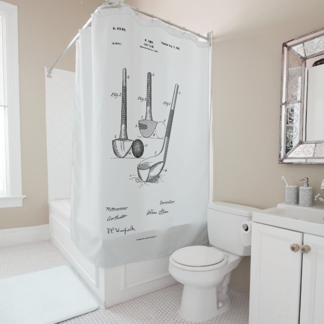 Antique Golf Club 1900, Patent Drawing Shower Curtain (In Situ)