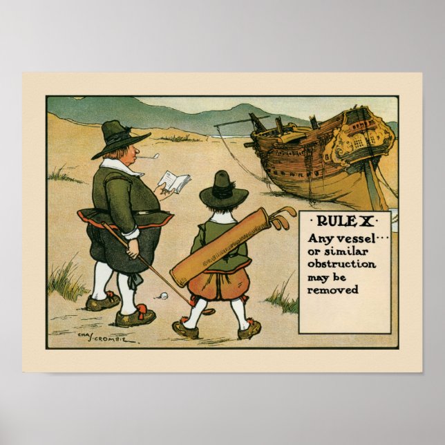 Antique golf rule 10 cartoon poster (Front)
