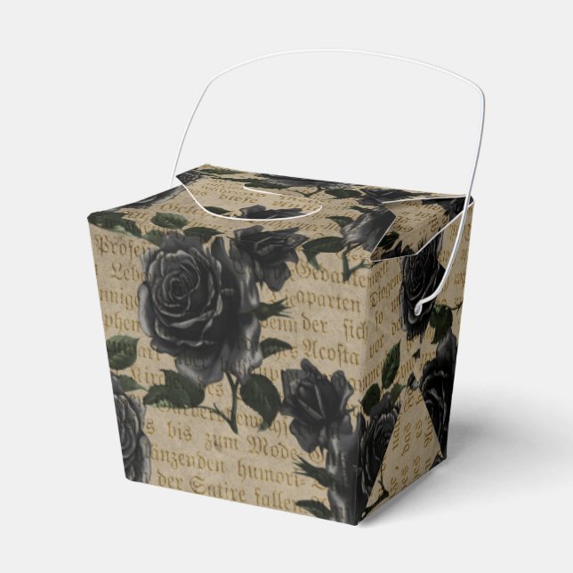 Antique Gothic Black Roses and Calligraphy Favour Box (Front Side)