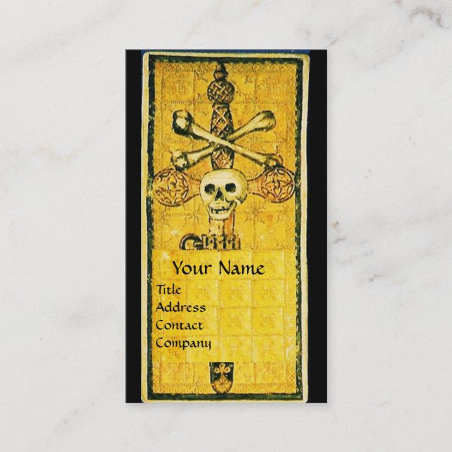 ANTIQUE GOTHIC TAROTS,ACE OF SWORDS Skull & Bones Business Card (Front)