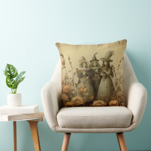 Antique Gothic Witch Trio Autumn Roses Cushion