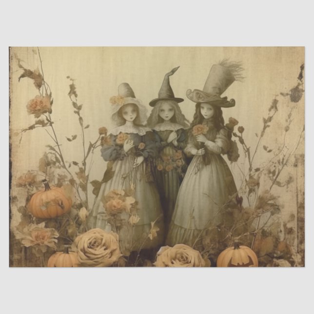 Antique Gothic Witch Trio Autumn Roses Tissue Paper (Front)