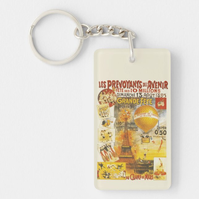 Antique Grand Fete Fair Paris Poster Key Ring (Front)