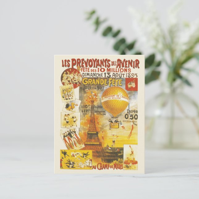 Antique Grand Fete Fair Paris Poster Postcard (Standing Front)
