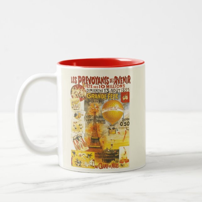 Antique Grand Fete Fair Poster Two-Tone Coffee Mug (Left)