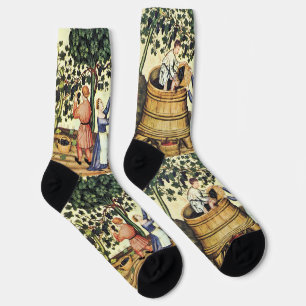 ANTIQUE GRAPE VINEYARD HARVEST Mediaeval Miniatur Socks