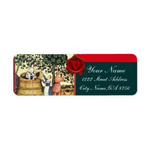 ANTIQUE GRAPE VINEYARD HARVEST WAX SEAL MONOGRAM RETURN ADDRESS LABEL