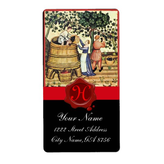 ANTIQUE GRAPE VINEYARD HARVEST WAX SEAL MONOGRAM SHIPPING LABEL