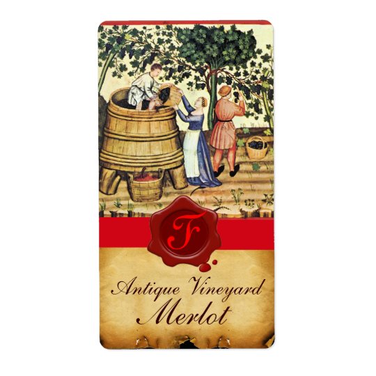 ANTIQUE GRAPE VINEYARD HARVEST WAX SEAL MONOGRAM SHIPPING LABEL