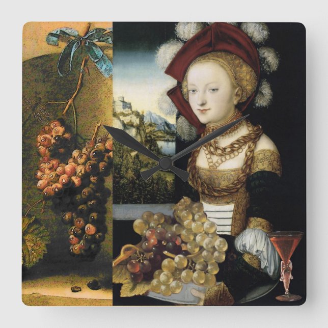 ANTIQUE GRAPE VINEYARD WINE TASTING PARTY SQUARE WALL CLOCK (Front)