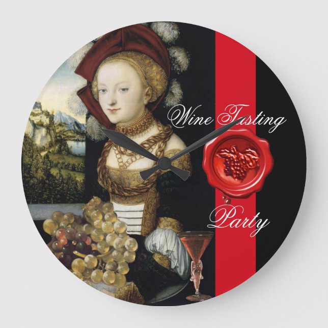 ANTIQUE GRAPE VINEYARD WINE TASTING PARTY WAX SEAL LARGE CLOCK (Front)