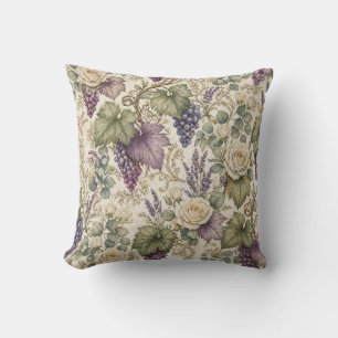 Antique Grapes, Lavender & White Roses Cushion