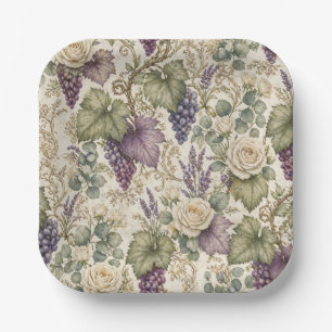 Antique Grapes, Lavender & White Roses Paper Plate