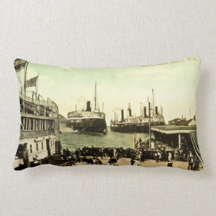 Antique Great Lakes Harbour Scene Detroit Michigan Lumbar Cushion