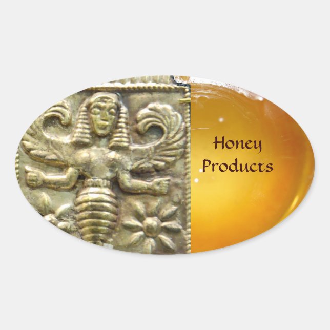 ANTIQUE GREEK HONEY BEE GODDESS OVAL STICKER (Front)