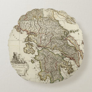 Antique Greek Map Round Cushion