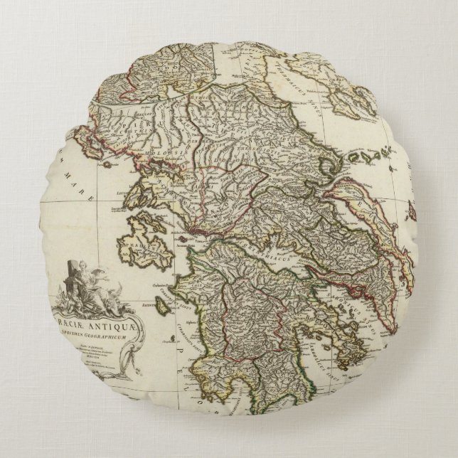 Antique Greek Map Round Cushion (Front)