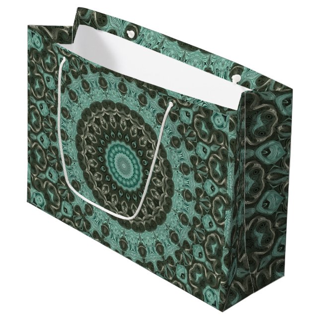 Antique Green Mandala Pattern Design Large Gift Bag (Front Angled)