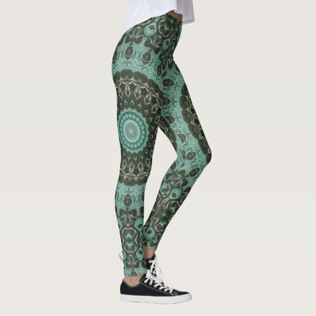 Antique Green Mandala Pattern Design Leggings (Right)