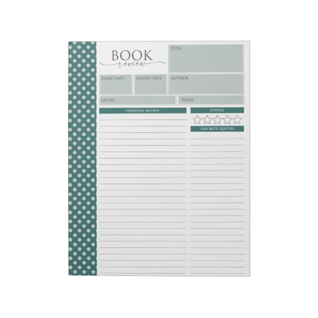 Antique Green Reading Review Pages Notepad (Rotated)